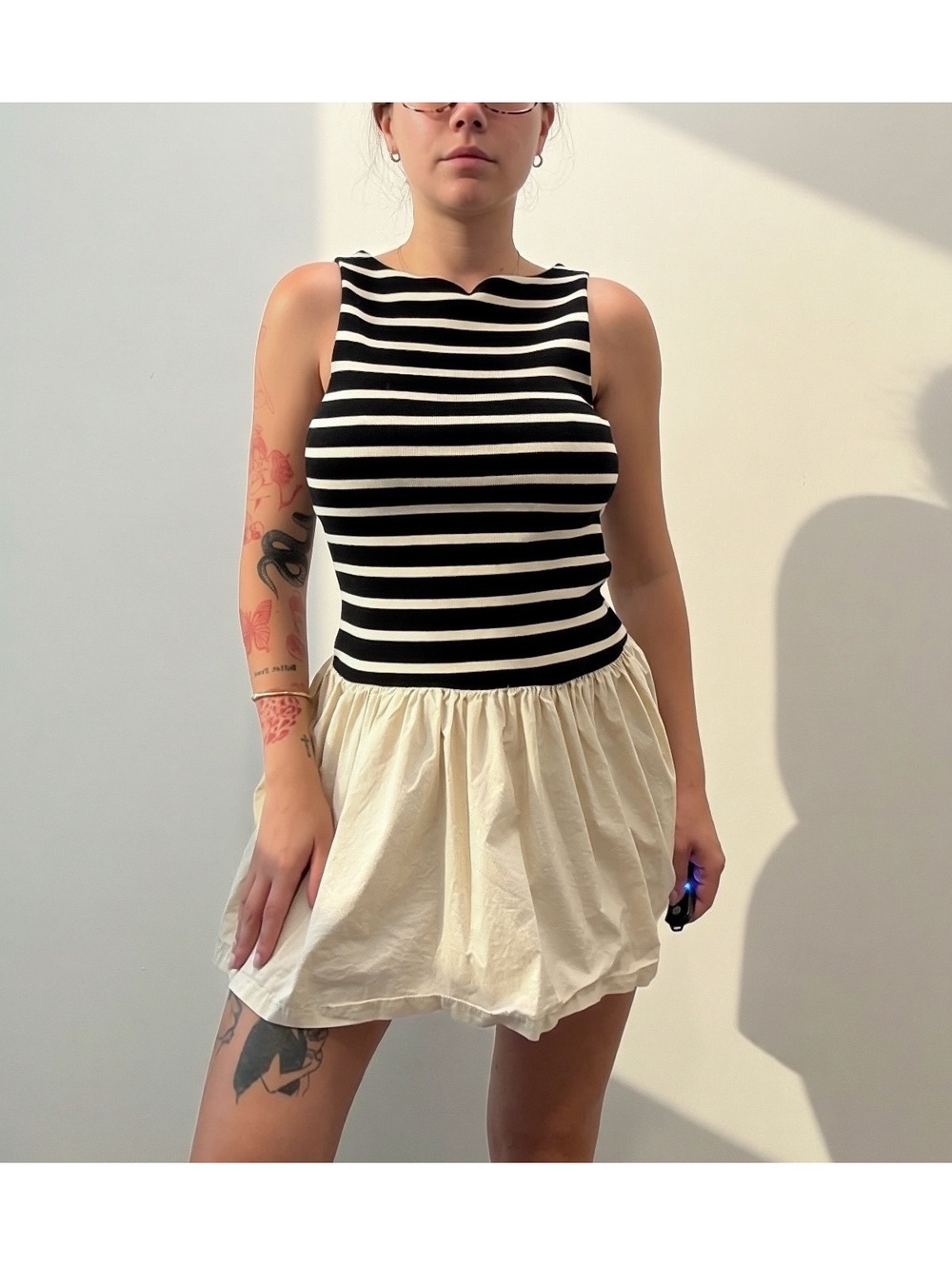Mango Striped Drop Waist Mini Dress